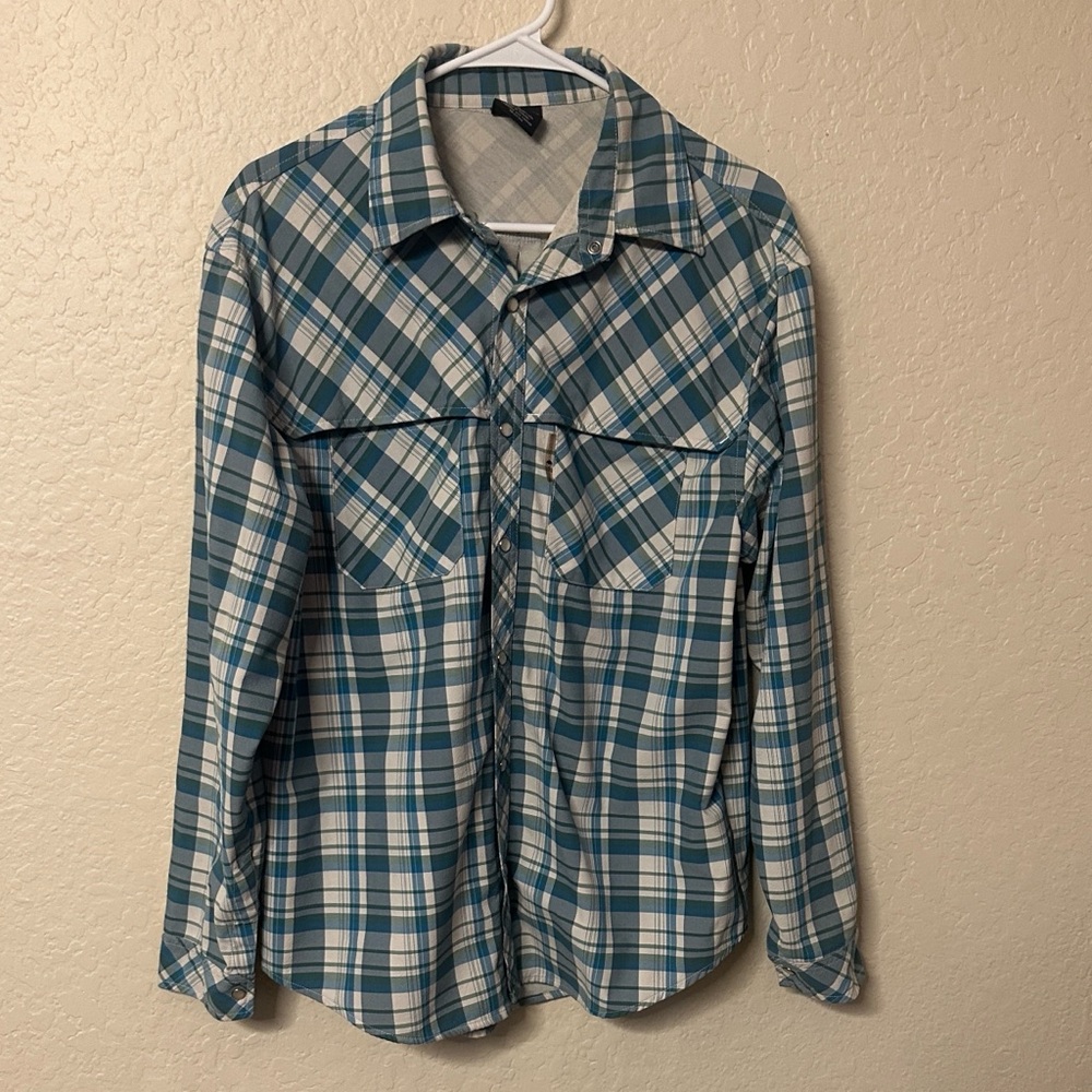 Blue and White Plaid Button-Up Shirt